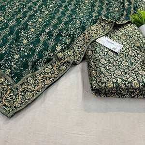 Bottle Green Stone Work Kimkhab Silk Banarasi Gharara