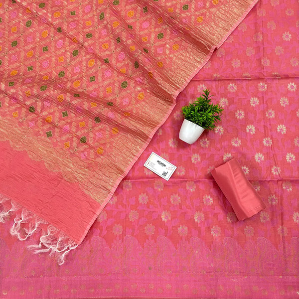 Peach Pakki Jaal Crush Cotton Silk Banarasi Suit