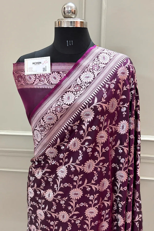 Purple Ganga Jamuna Crepe Silk Banarasi Saree