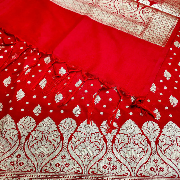 Red Kalli Patta Katan Silk Banarasi Suit