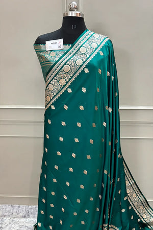 Teal Podina Buti Katan Silk Banarasi Saree