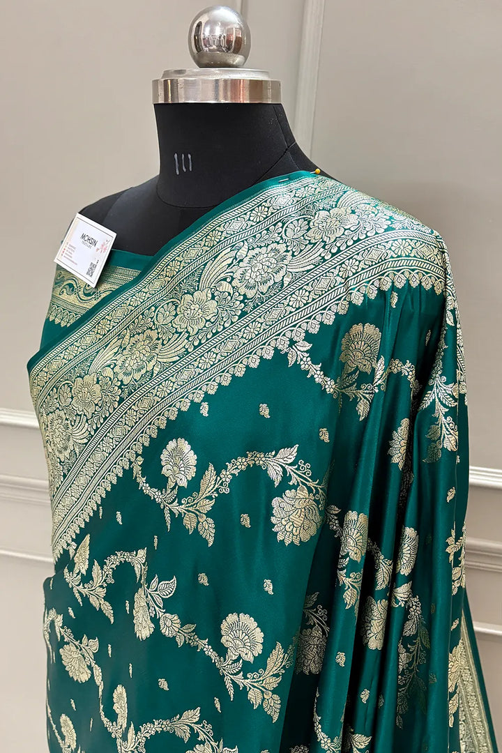 Teal Tirchi Daal Katan Silk Banarasi Saree