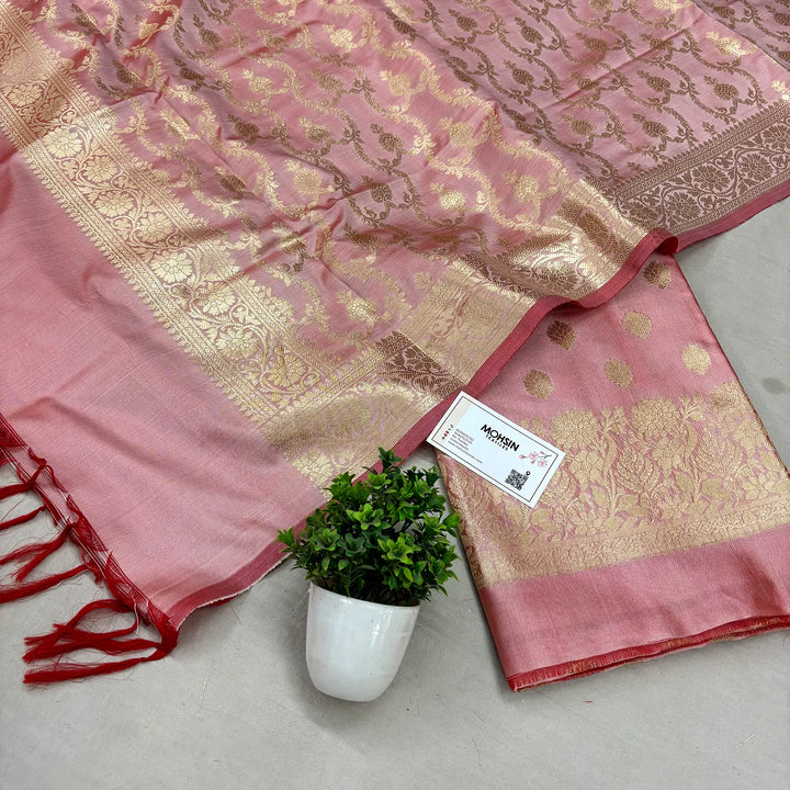 Baby Pink Kiyari Buti Satin Silk Banarasi Suit