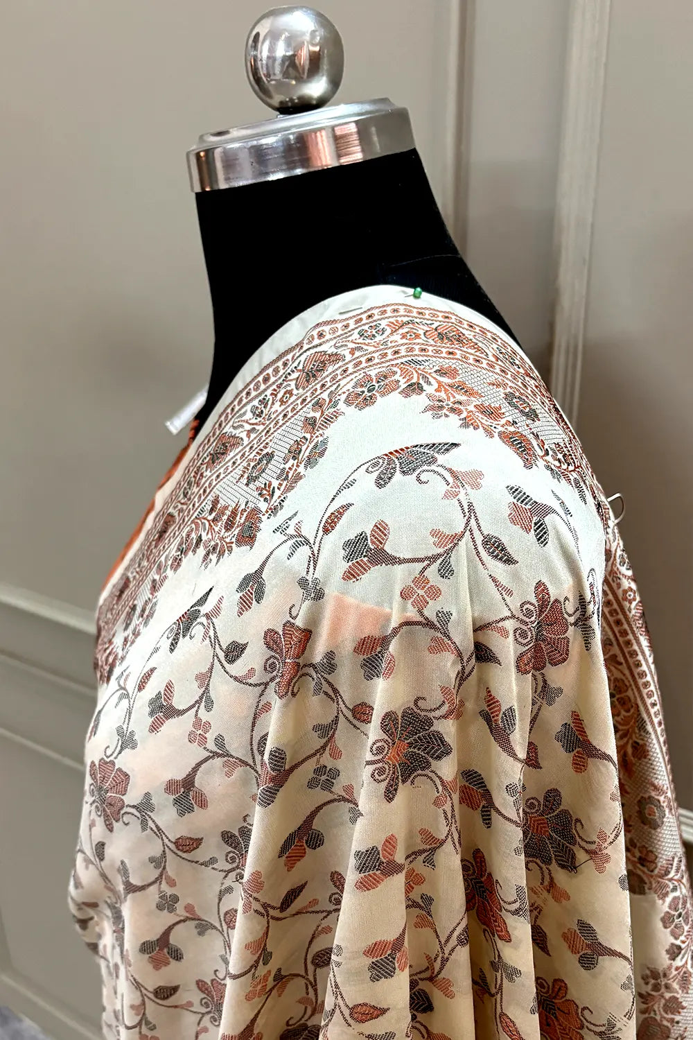 Beige and Orange Resham Silk Banarasi Saree