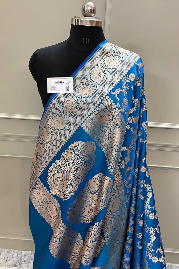 Firozi Moglai Jaal Katan Silk Banarasi Saree