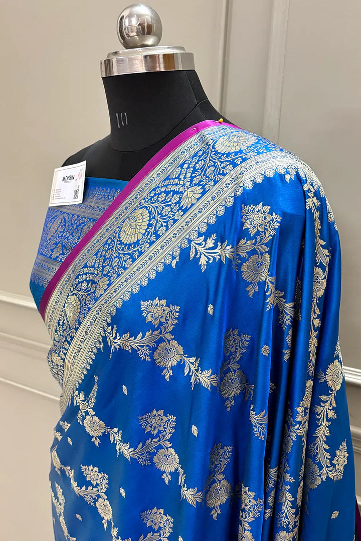 Firozi Papakipari Katan Silk Banarasi Saree