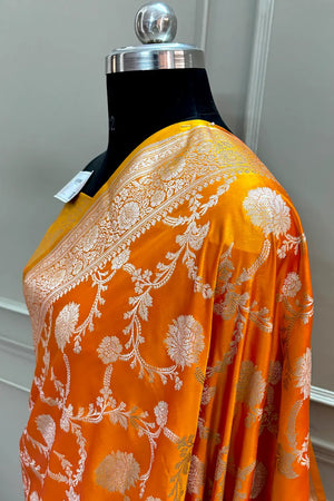 Mustard Laabela Jaal Katan Silk Banarasi Saree