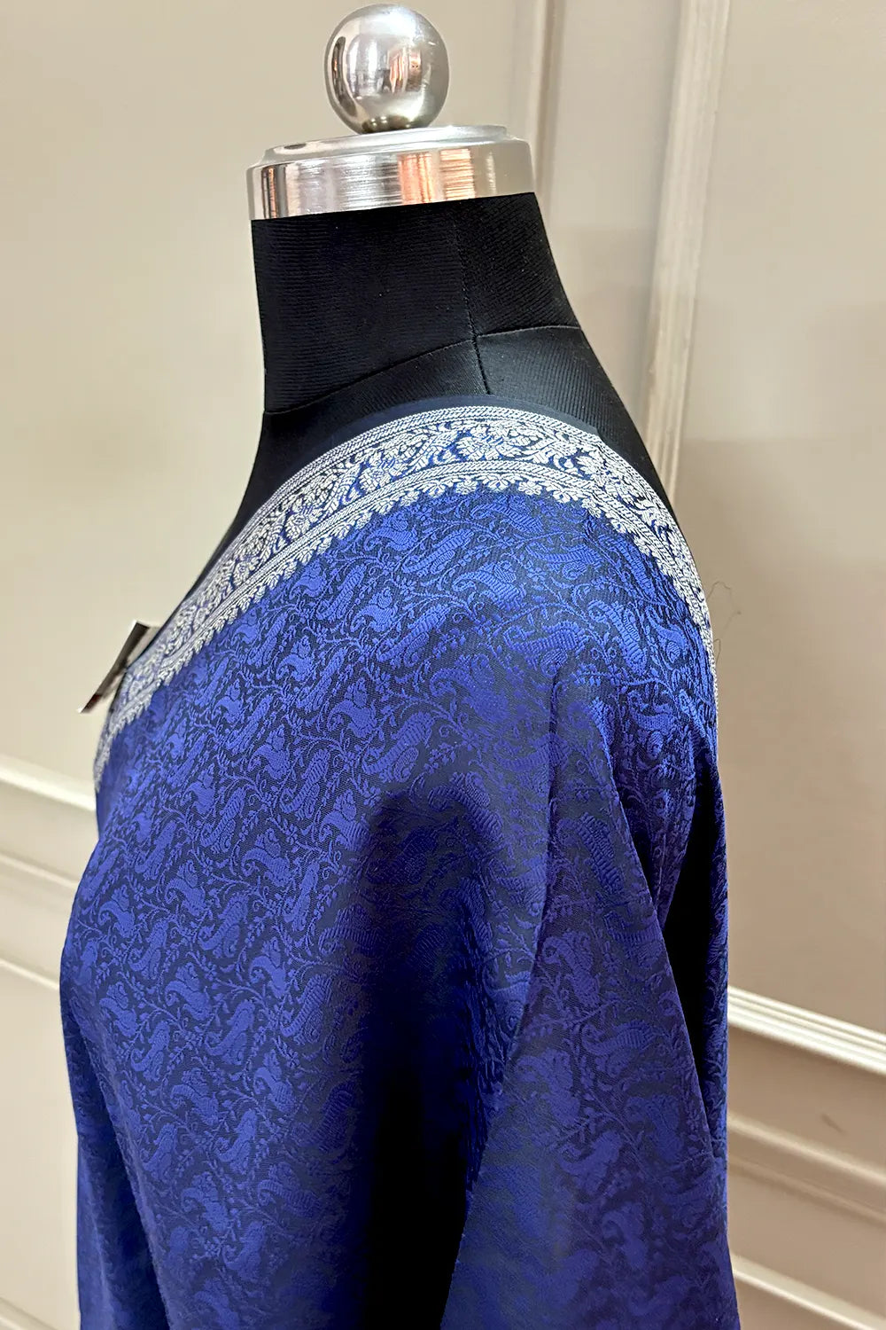 Navy Blue Resham Zari Silk Banarasi Stole