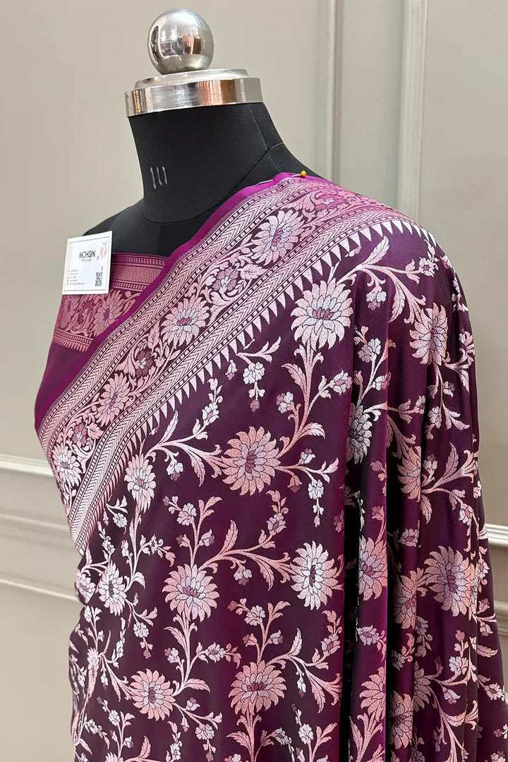 Purple Ganga Jamuna Crepe Silk Banarasi Saree