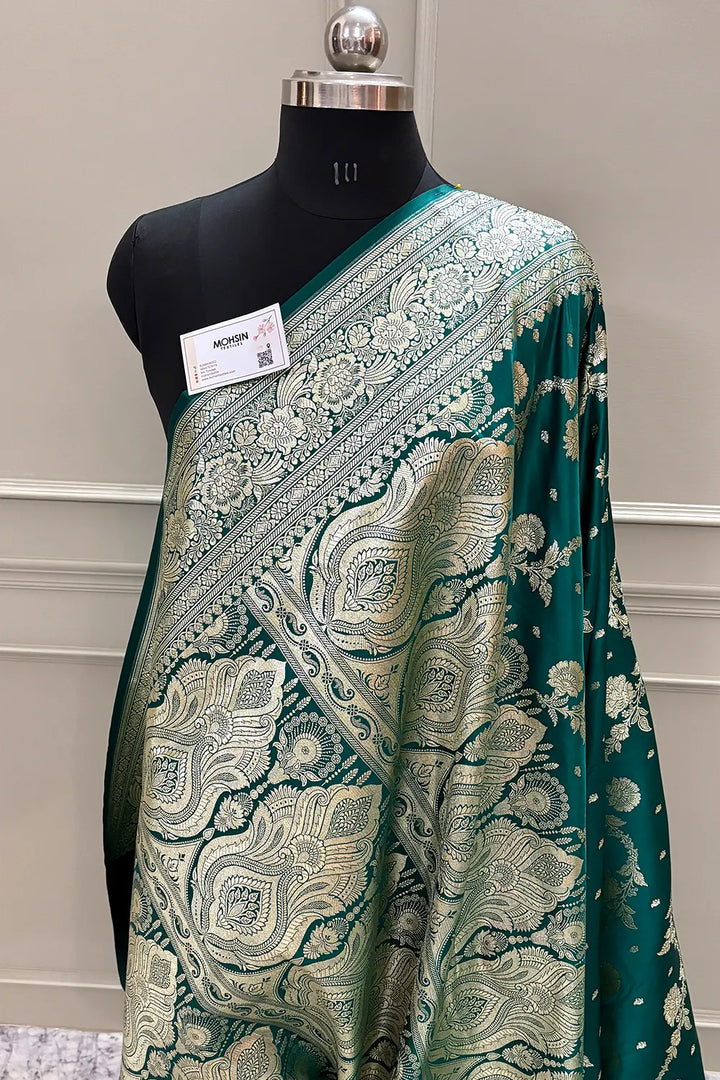 Teal Tirchi Daal Katan Silk Banarasi Saree