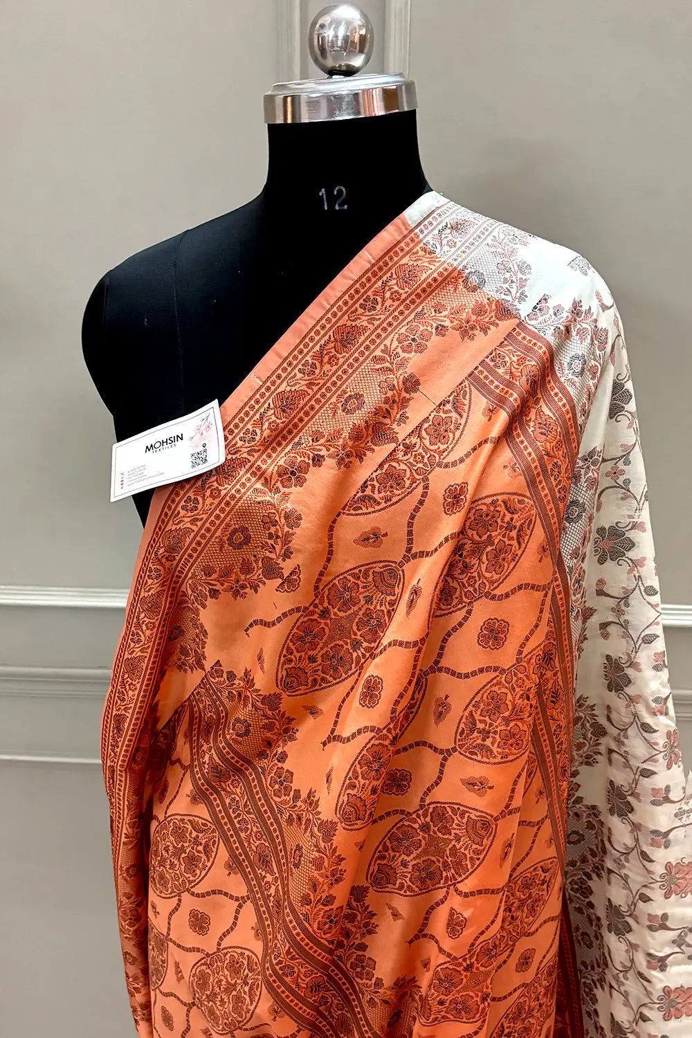 Beige and Orange Resham Silk Banarasi Saree