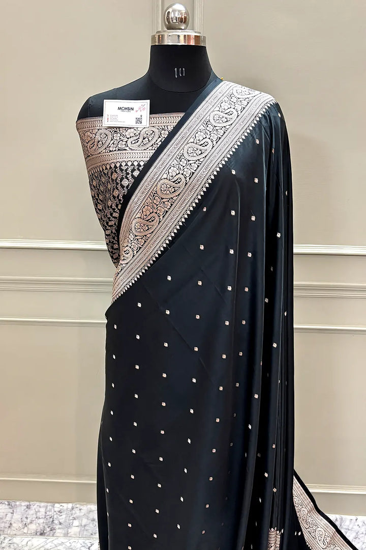 Black Chitrani Buti Katan Silk Banarasi Saree