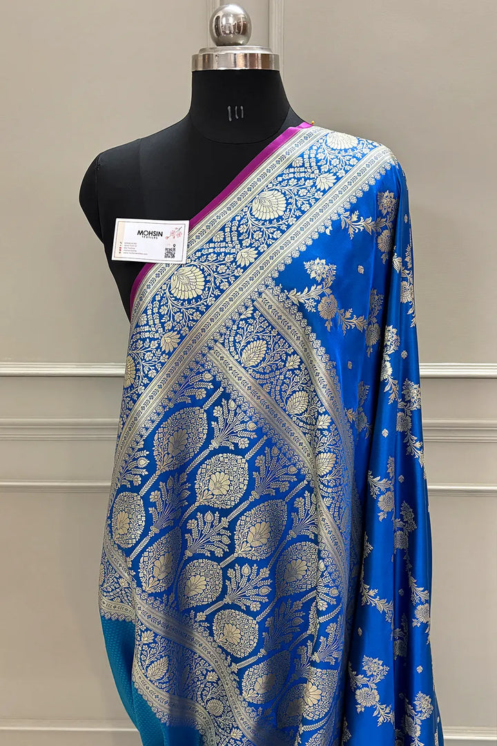 Firozi Papakipari Katan Silk Banarasi Saree