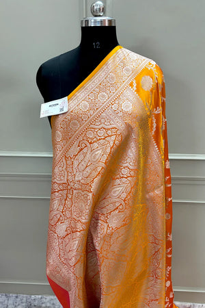 Mustard Laabela Jaal Katan Silk Banarasi Saree