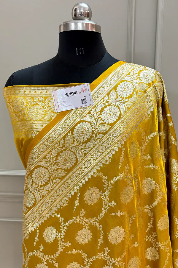 Mustard Murmuri Jaal Katan Silk Banarasi Saree