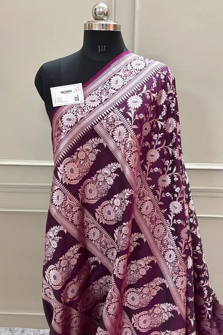 Purple Ganga Jamuna Crepe Silk Banarasi Saree