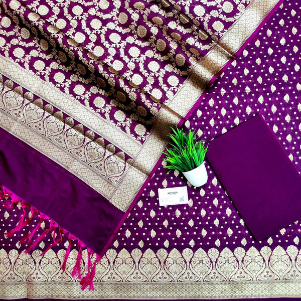 Purple Kalli Patta Katan Silk Banarasi Suit