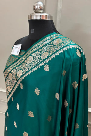 Teal Podina Buti Katan Silk Banarasi Saree