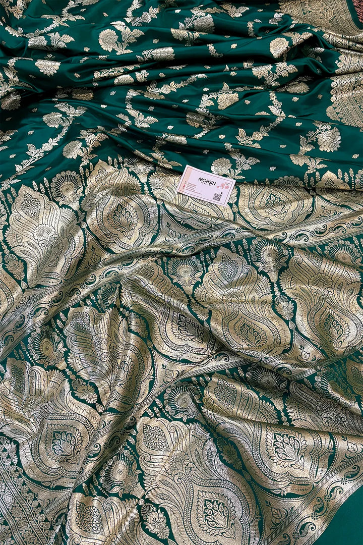 Teal Tirchi Daal Katan Silk Banarasi Saree