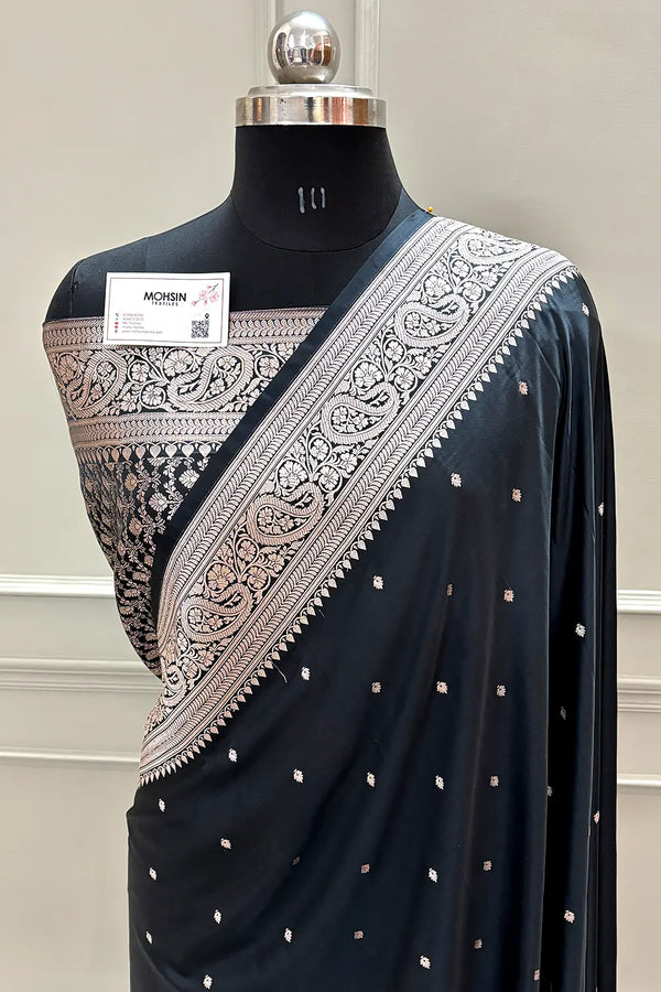 Black Chitrani Buti Katan Silk Banarasi Saree