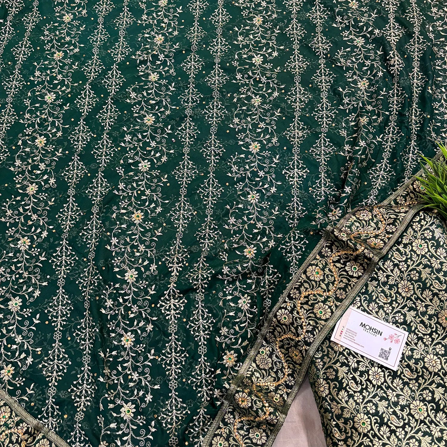 Bottle Green Stone Work Kimkhab Silk Banarasi Gharara