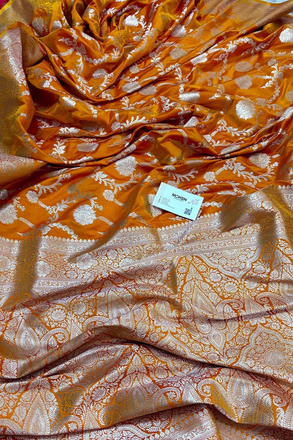 Mustard Laabela Jaal Katan Silk Banarasi Saree