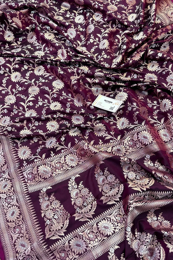 Purple Ganga Jamuna Crepe Silk Banarasi Saree