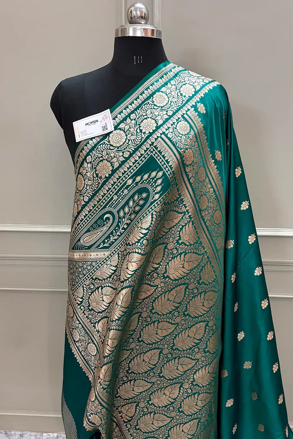 Teal Podina Buti Katan Silk Banarasi Saree