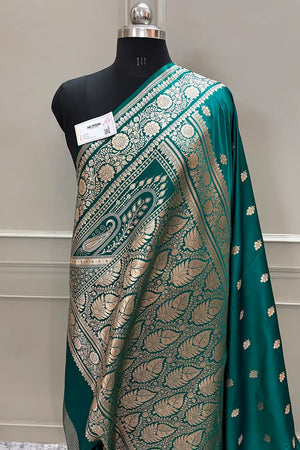 Teal Podina Buti Katan Silk Banarasi Saree