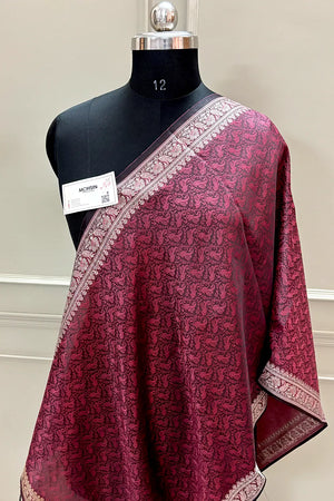 Wine Resham Zari Silk Banarasi Stole