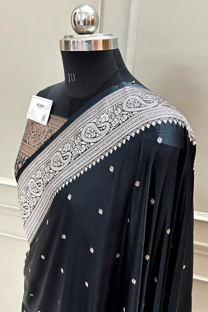 Black Chitrani Buti Katan Silk Banarasi Saree