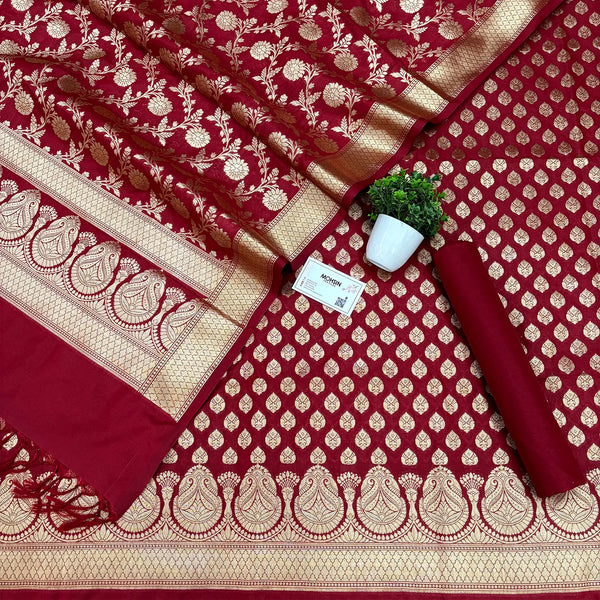 Maroon Gumbad Buti Katan Silk Banarasi Suit