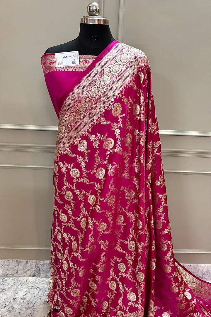 Pink Shahanshahi Jaal Katan Silk Banarasi Saree