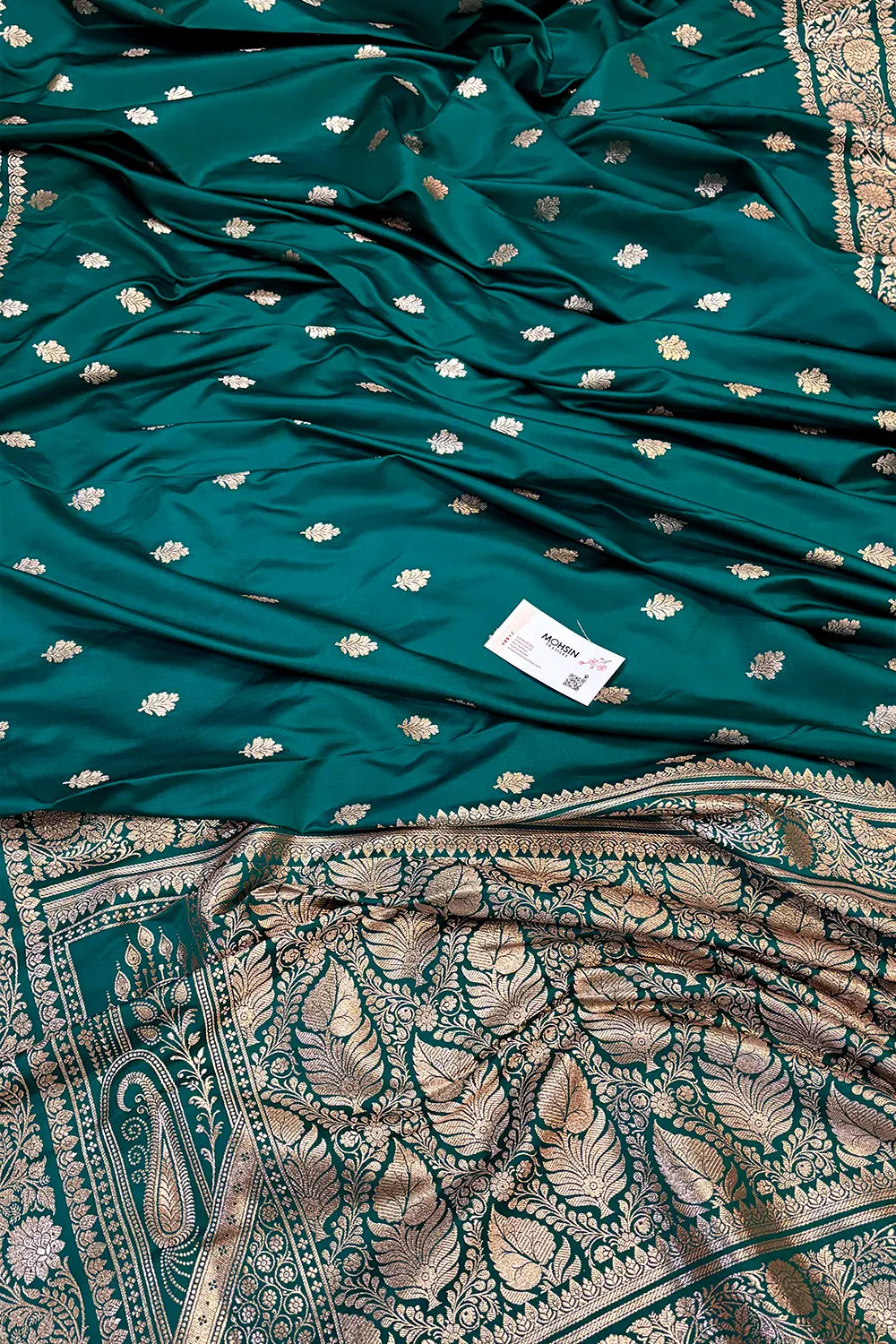 Teal Podina Buti Katan Silk Banarasi Saree