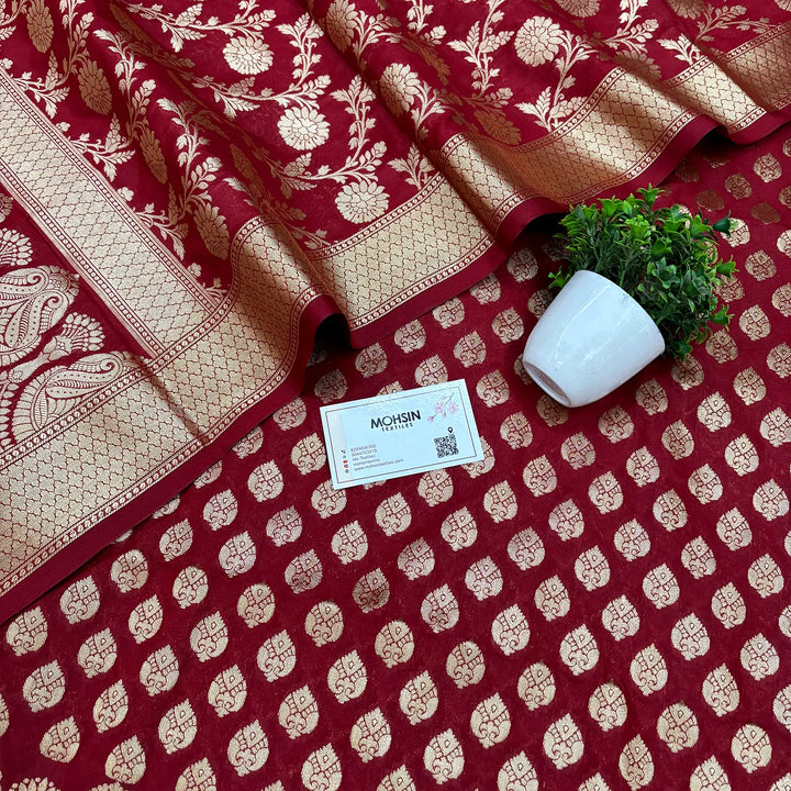 Maroon Gumbad Buti Katan Silk Banarasi Suit