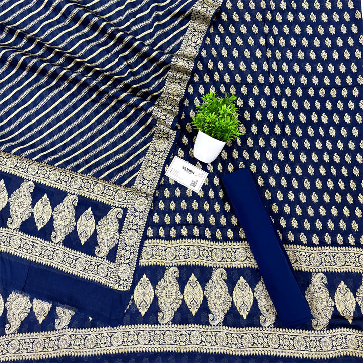 Navy Blue Jaguar Shahi Georgette Silk Banarasi Suit