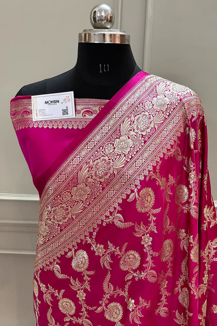 Pink Shahanshahi Jaal Katan Silk Banarasi Saree