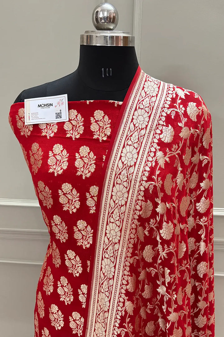 Red Guldasta Pure Georgette Silk Banarasi Suit