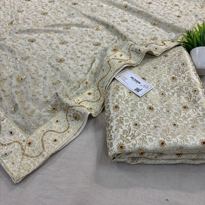 White Stone Work Kimkhab Silk Banarasi Gharara