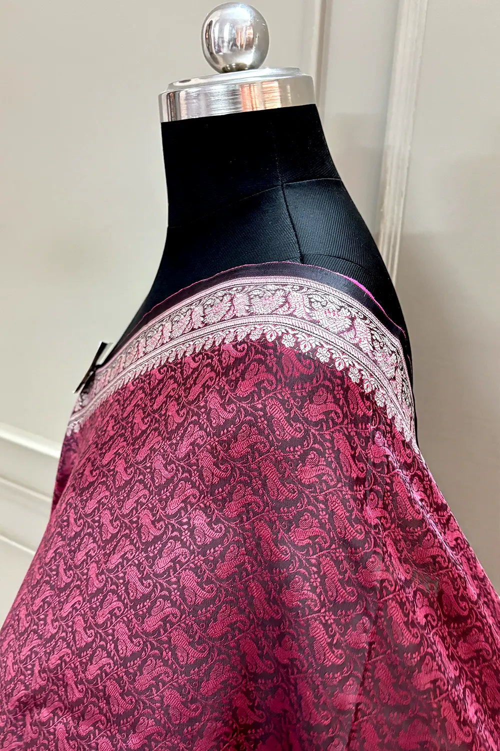 Wine Resham Zari Silk Banarasi Stole