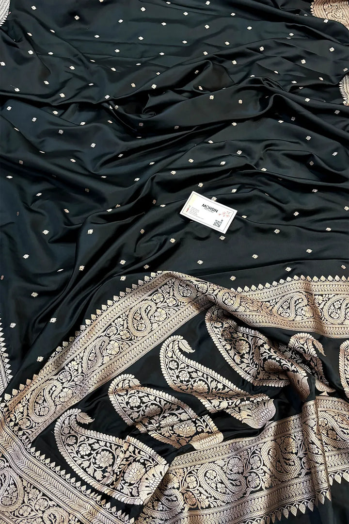 Black Chitrani Buti Katan Silk Banarasi Saree