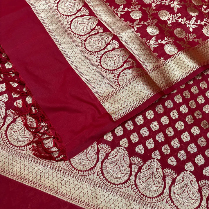 Maroon Gumbad Buti Katan Silk Banarasi Suit