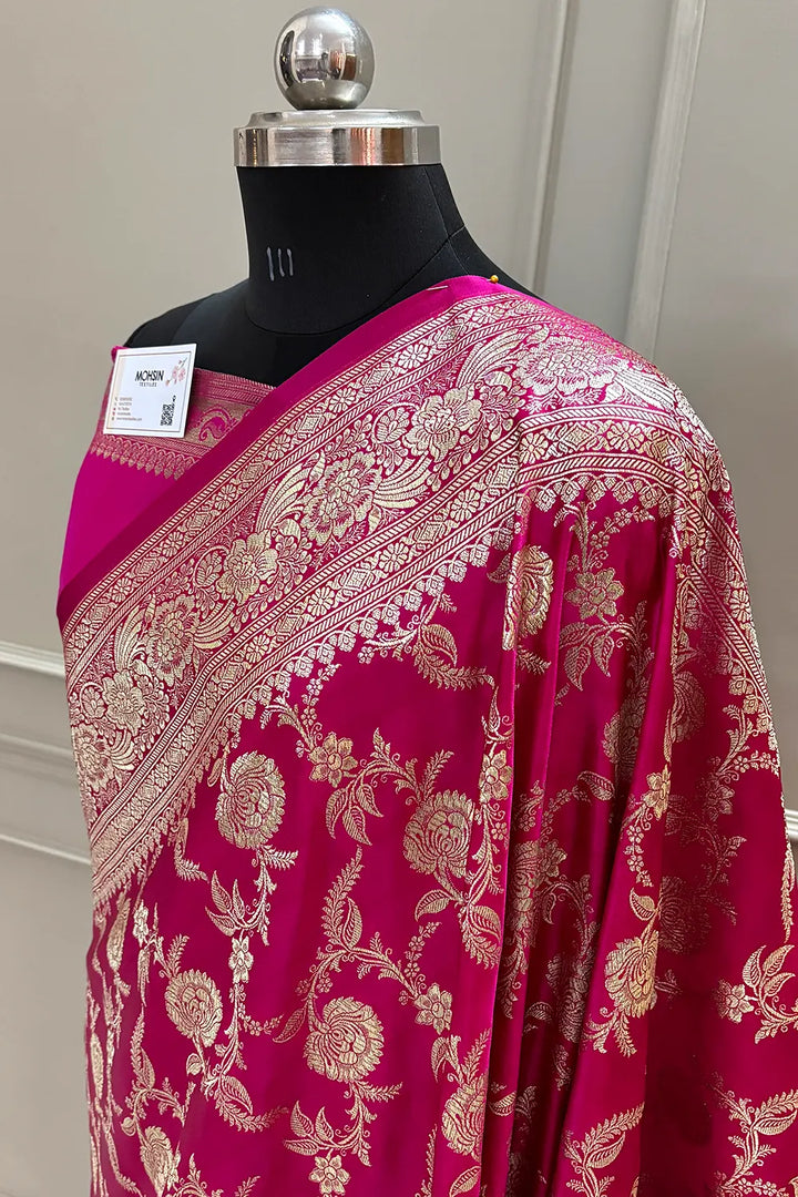 Pink Shahanshahi Jaal Katan Silk Banarasi Saree