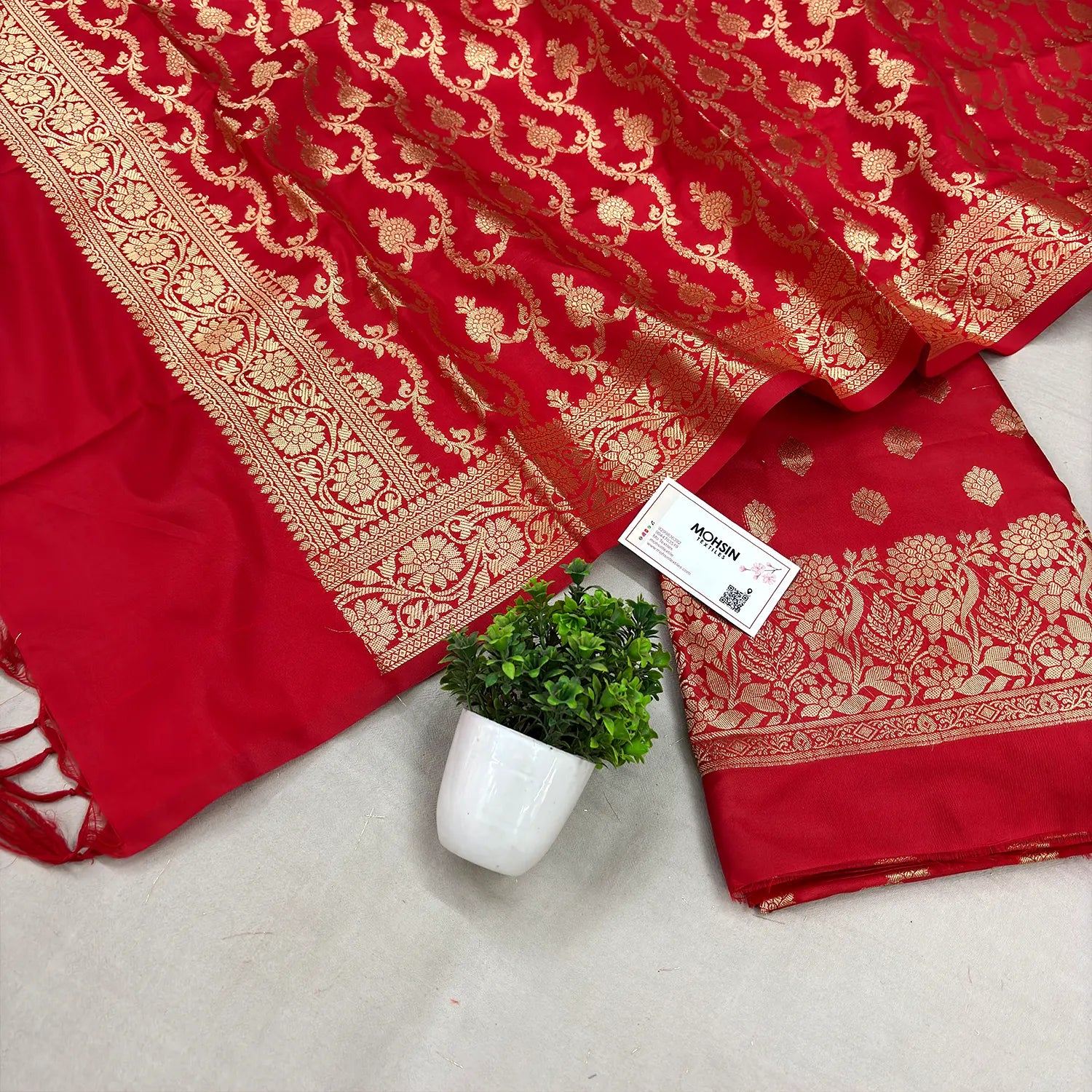 Red Kiyari Buti Satin Silk Banarasi Suit