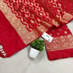 Red Kiyari Buti Satin Silk Banarasi Suit