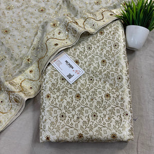 White Stone Work Kimkhab Silk Banarasi Gharara