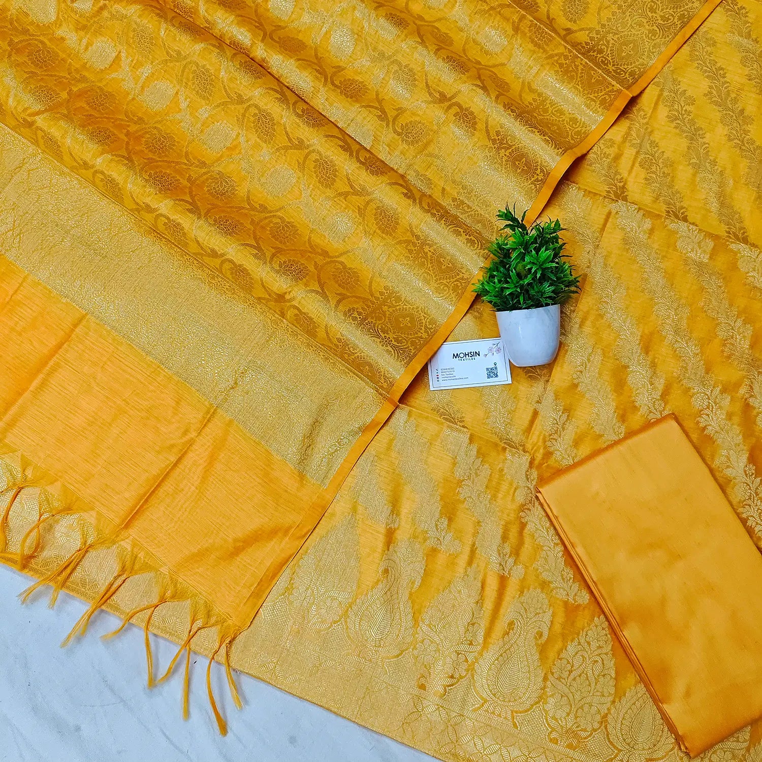 Yellow Golden Zari Banarasi Silk Suit