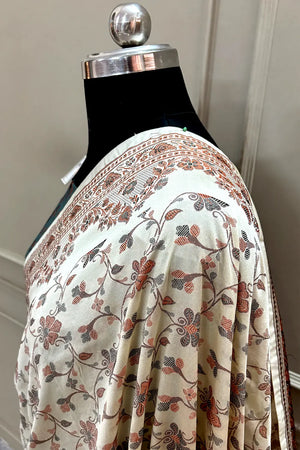 Beige and Teal Resham Silk Banarasi Saree