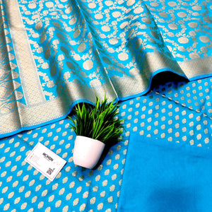 Firozi Kalli Buti Katan Silk Banarasi Suit