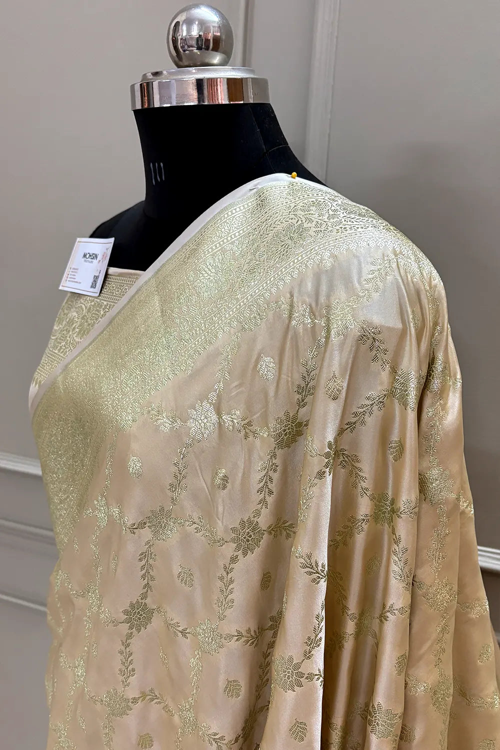 Light Peach Qaidi Buti Katan Silk Banarasi Saree